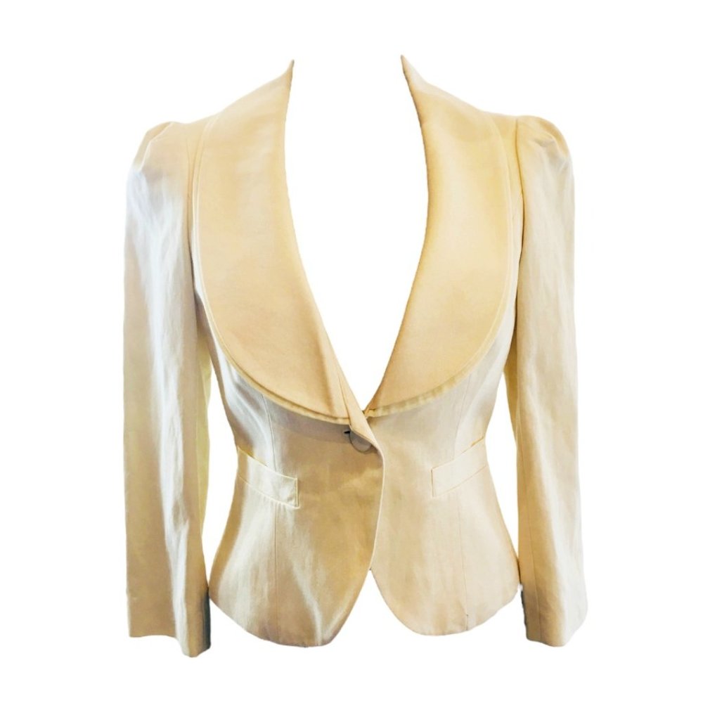 Diane Von Furstenberg Cream Satin-Lapel Blazer